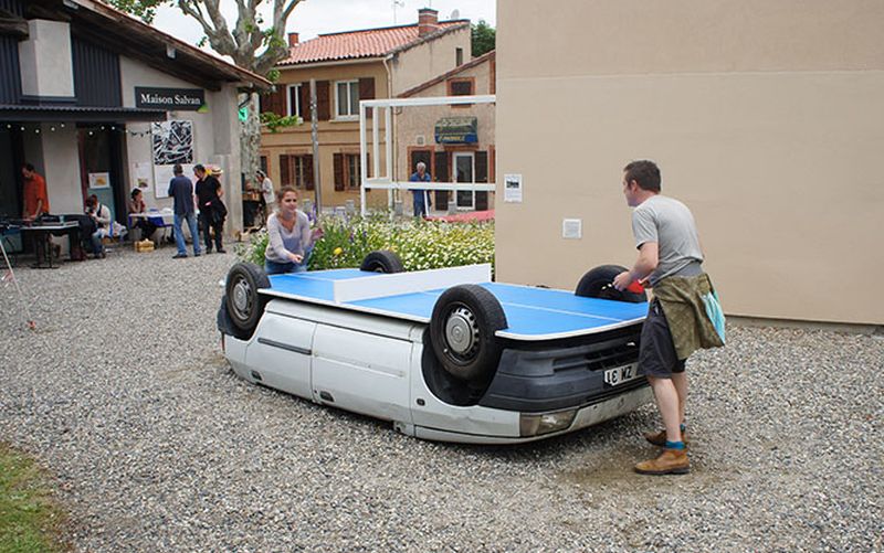 Upturned Car Ping Pong Table