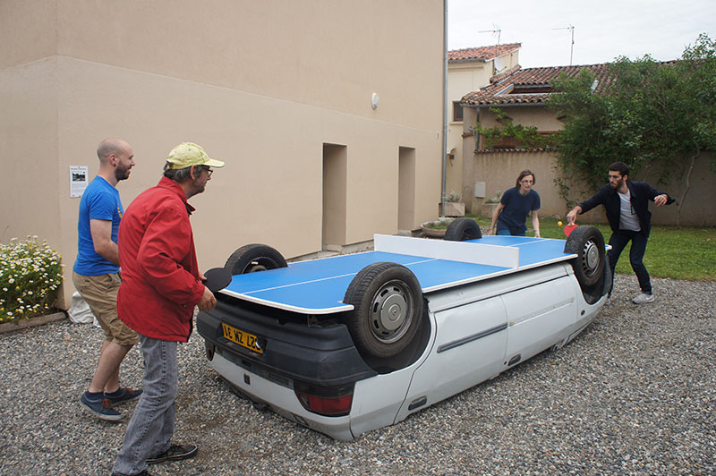 Upturned Car Ping Pong Table