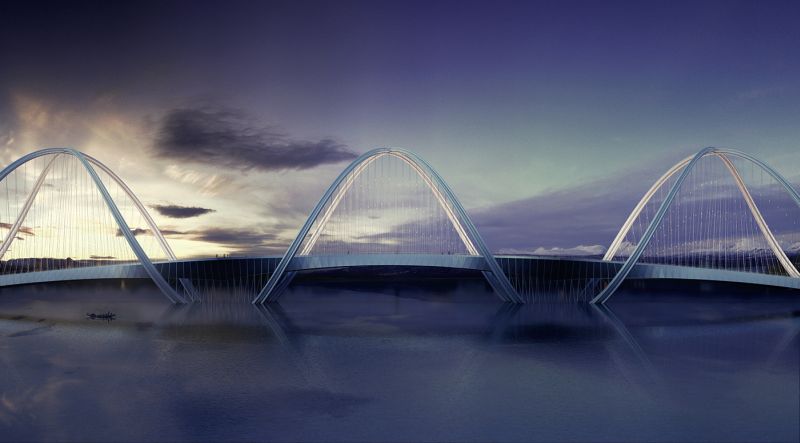 Penda designs converging helix-shaped rings into San Shan Bridge