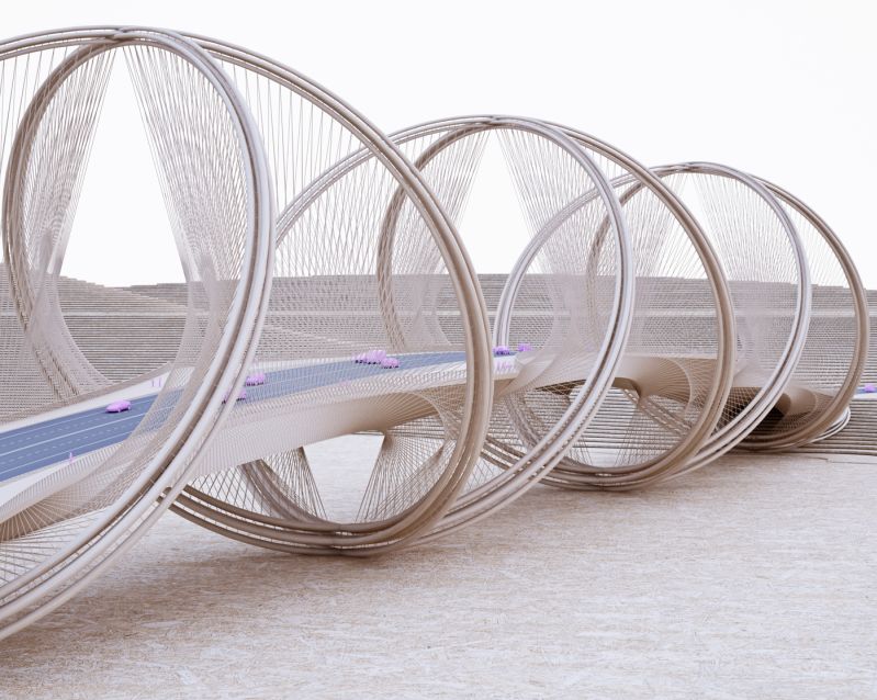 Penda designs converging helix-shaped rings into San Shan Bridge