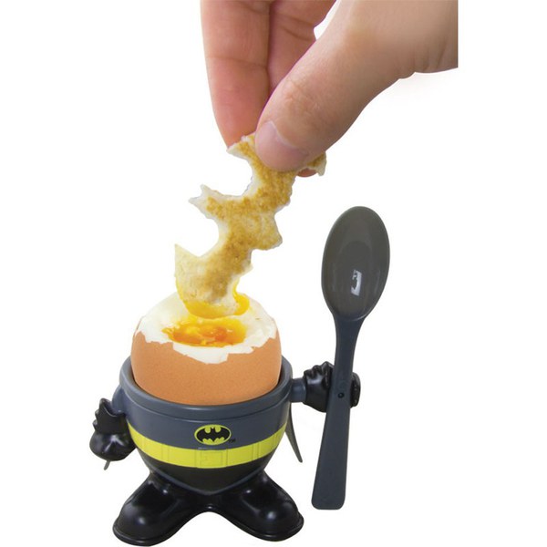 Dip the bat-dart shaped toast into boiled egg 