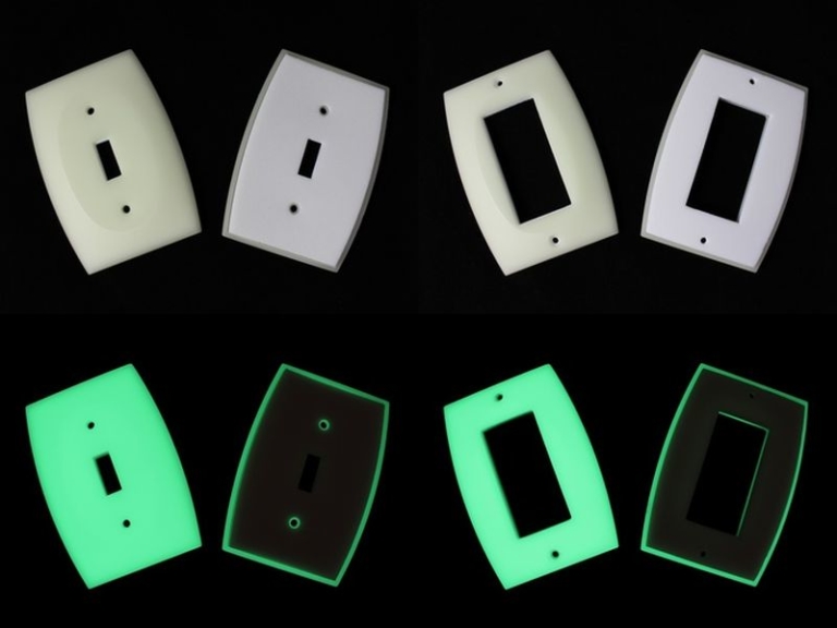 Light switch plates with glow in dark feature