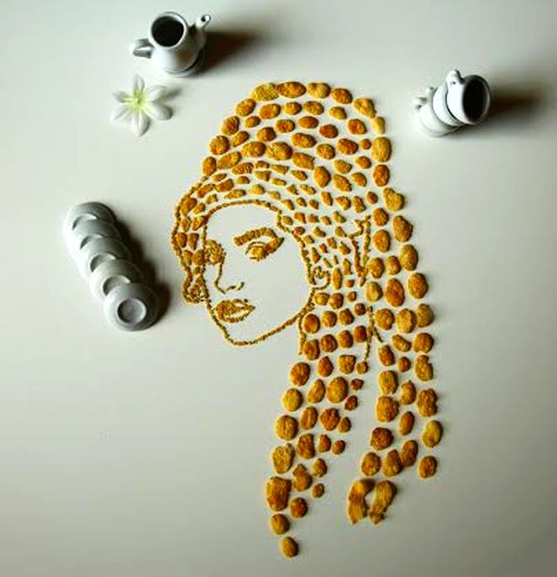 Sarah Rosado uses con flakes to create portraits of musicians