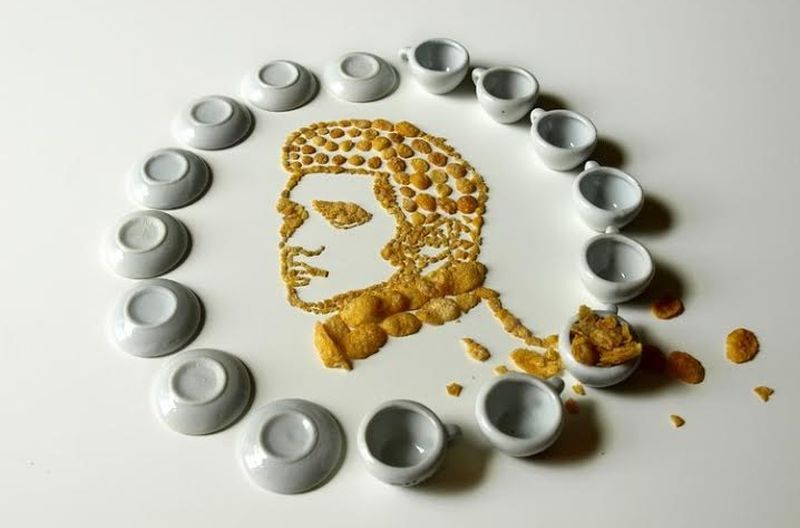 Sarah Rosado uses con flakes to create portraits of musicians