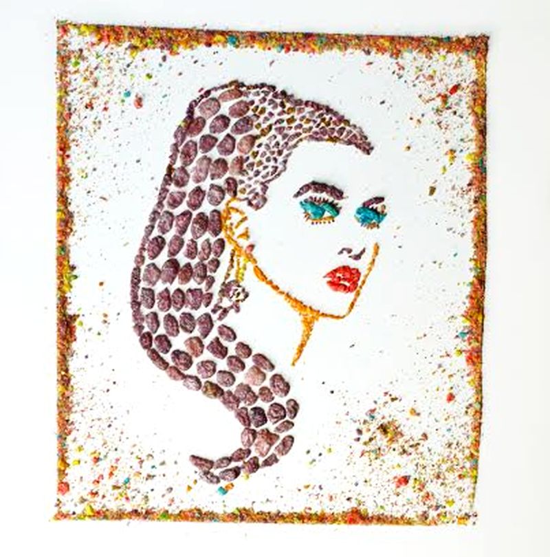 Sarah Rosado uses con flakes to create portraits of musicians