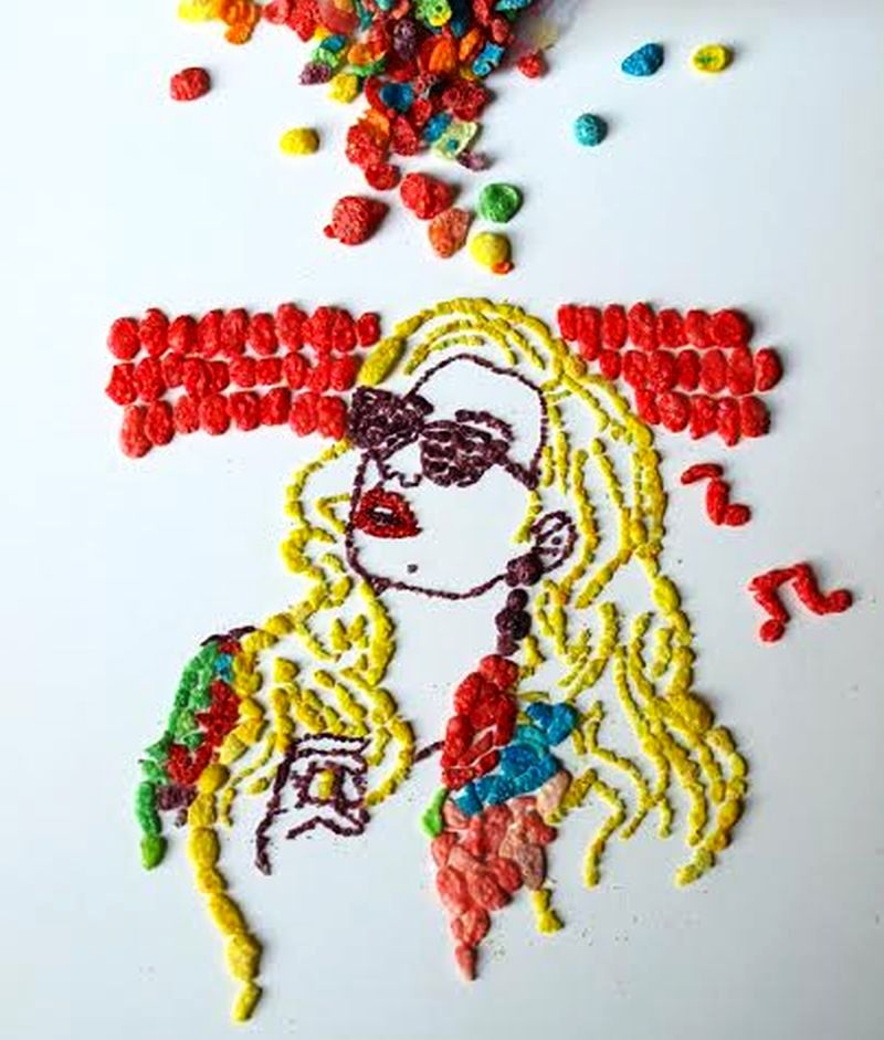 Sarah Rosado uses con flakes to create portraits of musicians