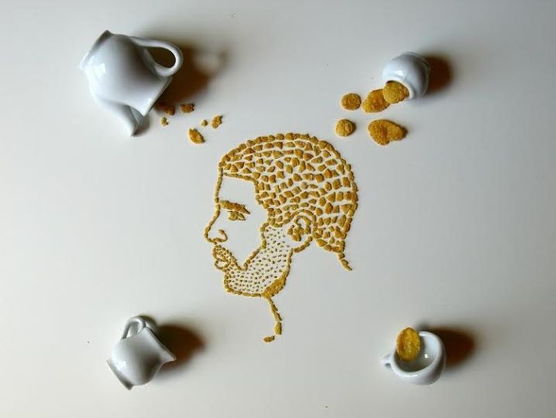 Sarah Rosado uses con flakes to create portraits of musicians