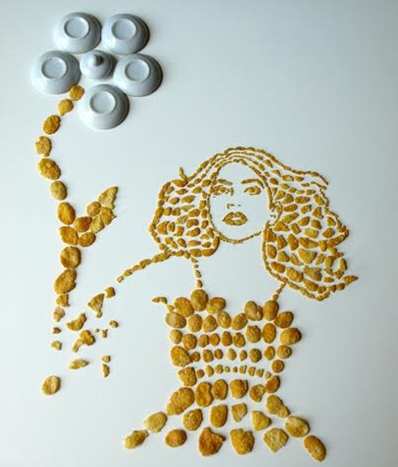 Sarah Rosado uses con flakes to create portraits of musicians