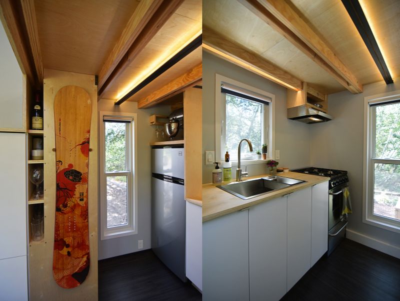 White wooden cabinets with rustic finish surroundings 