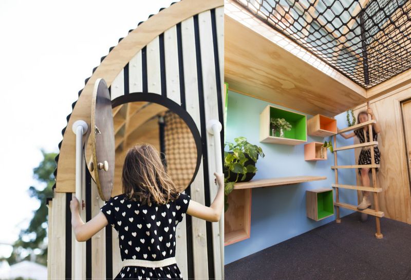 A ladder inside the playhouse leads to the upside loft