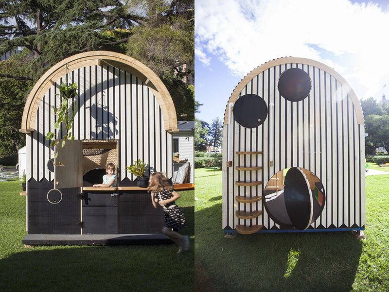 Different sizes of entries at fromt and backside of playhouse to make it more interesting for kids 