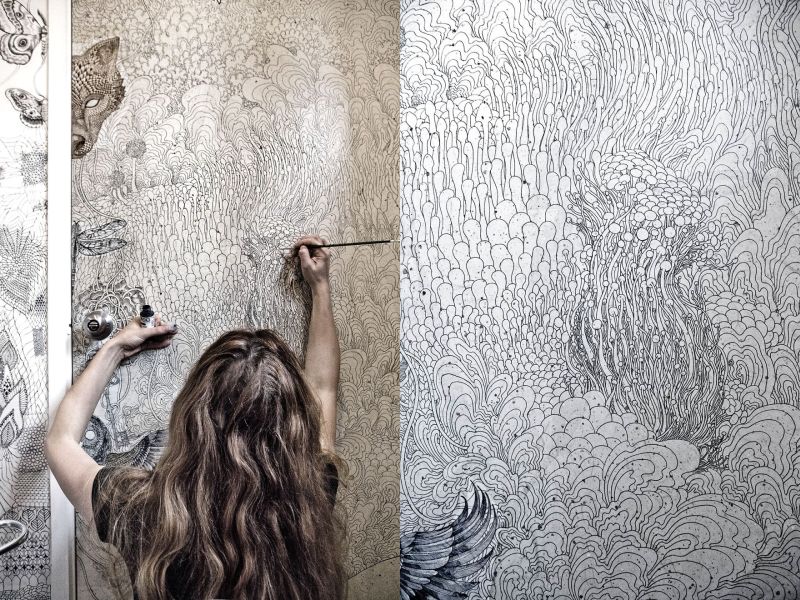 Fashion designer uses her drawings for magical bathroom makeover