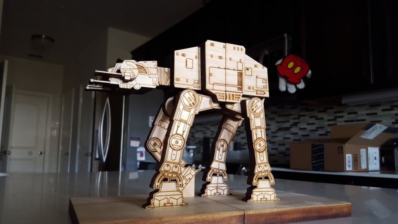 Adorable details crafted on wooden pieces and thereafter combined together to look like AT-AT Walker 