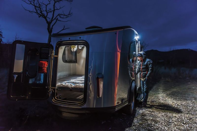 Airstream Basecamp is a shiny aluminum trailer with luxurious features 