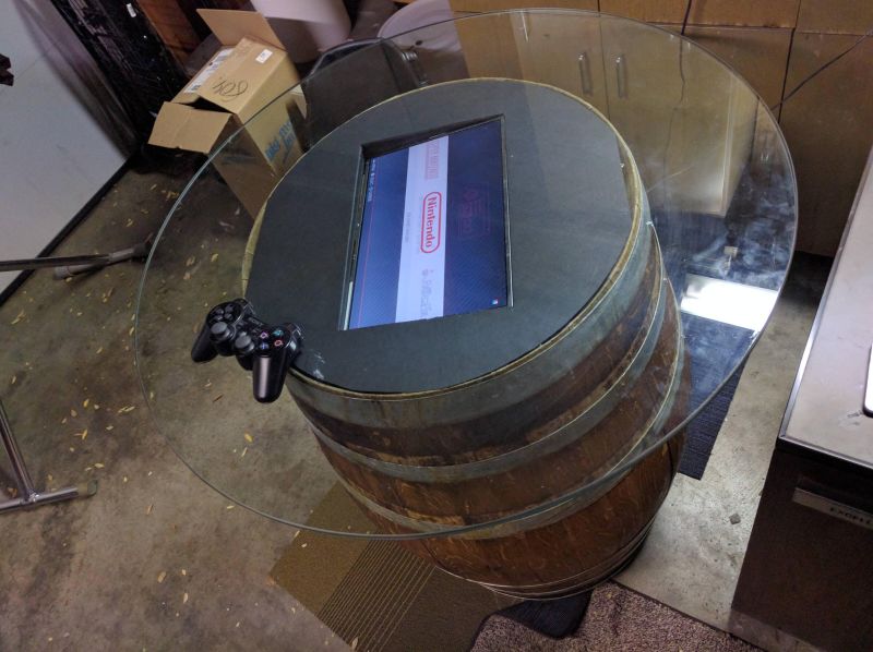 DIY RetroPie Arcade table made from old wine barrel