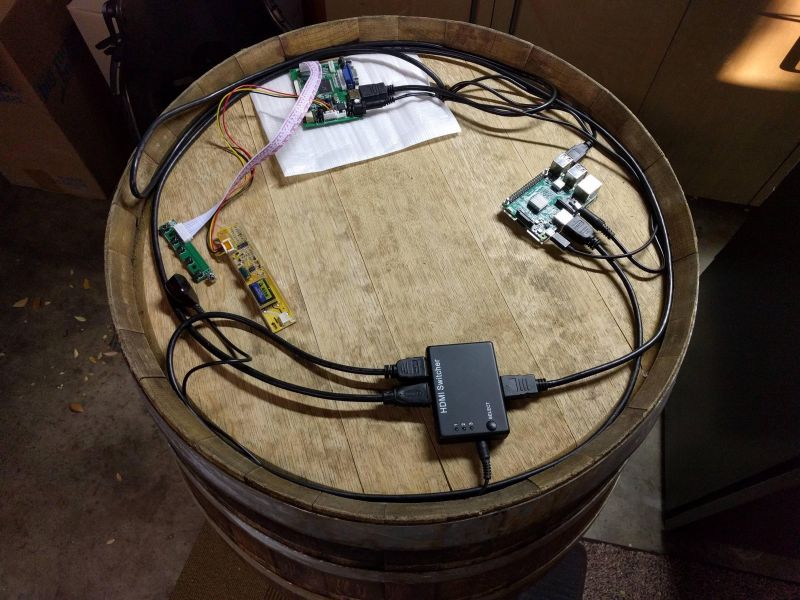 DIY RetroPie Arcade table made from old wine barrel