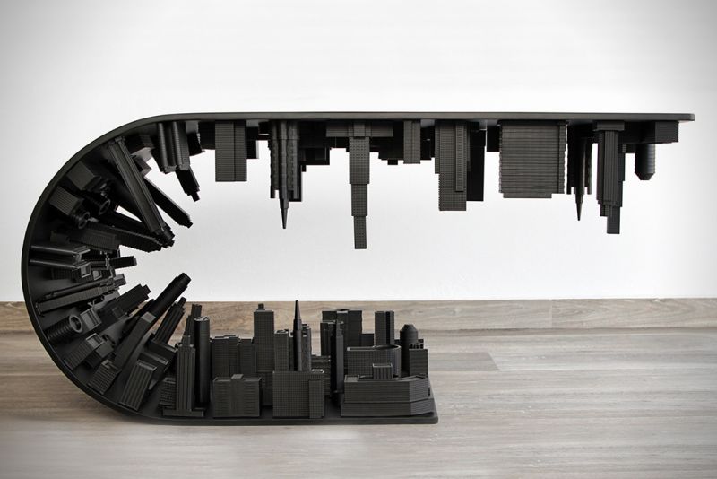 Matte Black Wave City Coffee Table by Stelois Mousarris