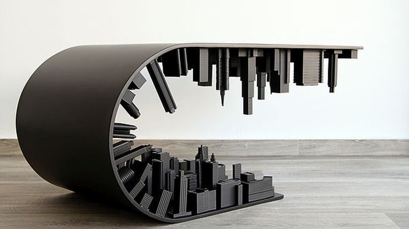 Matte Black Wave City Coffee Table by Stelois Mousarris