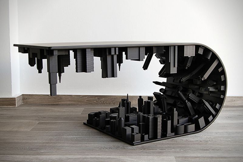 Matte Black Wave City Coffee Table by Stelois Mousarris