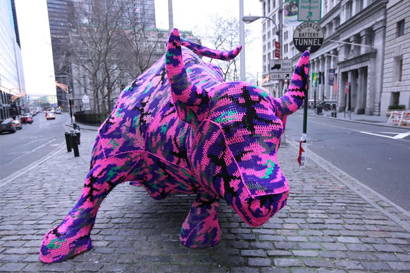 Crocheted Wall Street Bull 