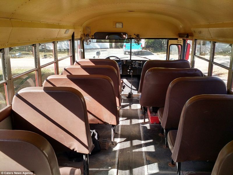 Pipe fitter turned red school bus into a living space on wheels