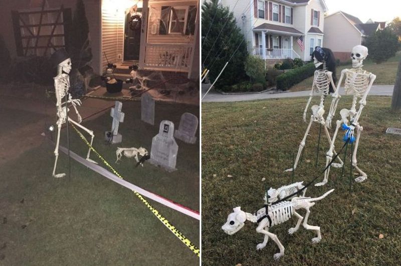 The skeleton family fetching their pets 