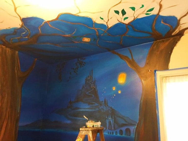 Mom Paints Tangled Wall Mural for Her Daughter’s Bedroom