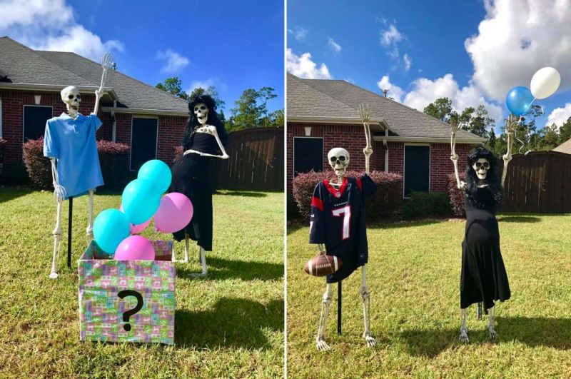 skeleton display in garden for halloween 