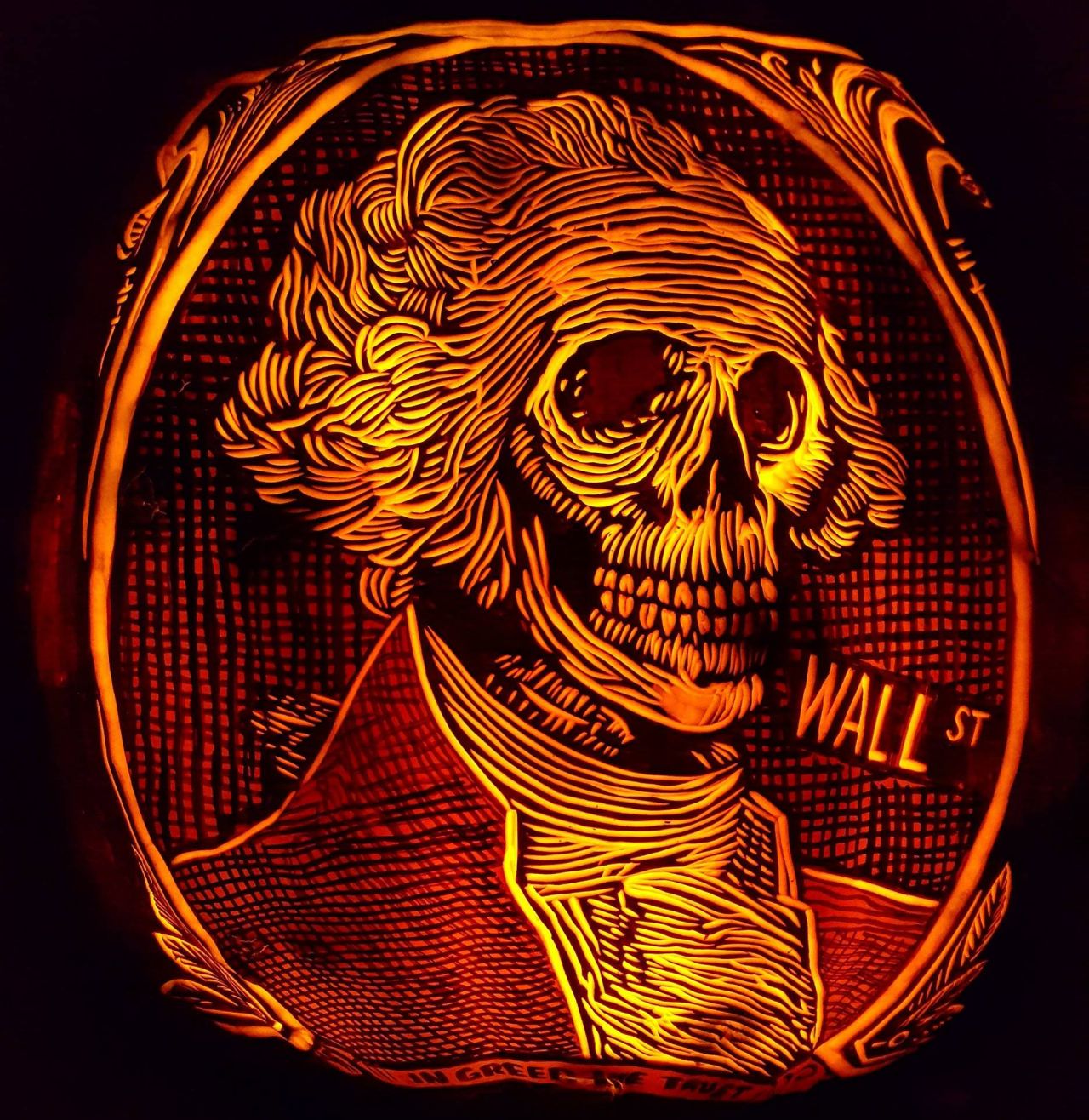 Pumpkin with Skeleton Dressed as a Gentleman