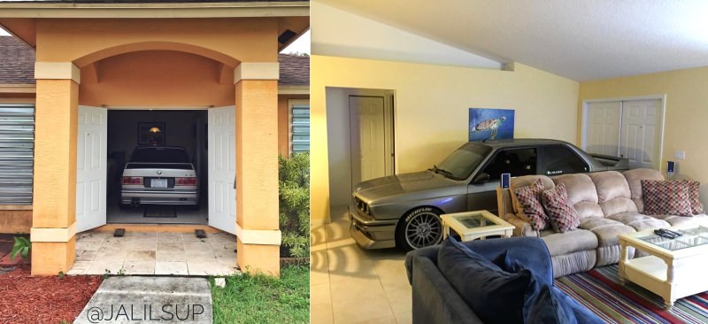 Randy (Jalilsup) drives his BMW inside the house 