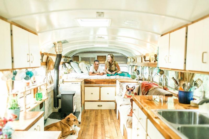 The Wild Drive Life school bus conversion interior 