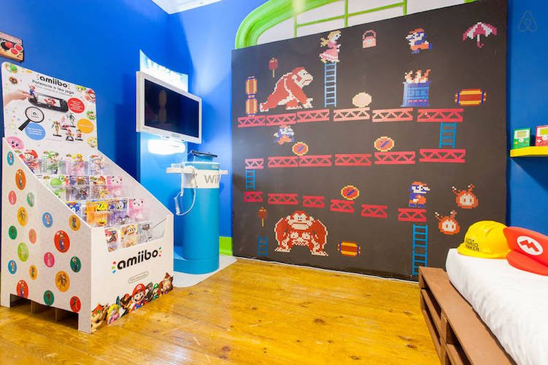 Super Mario-themed room on Airbnb