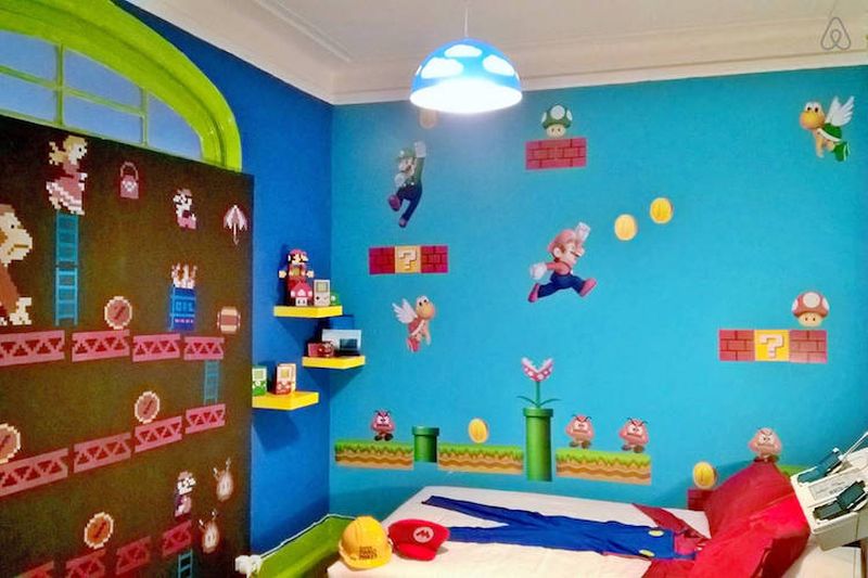 Super Mario-themed room on Airbnb