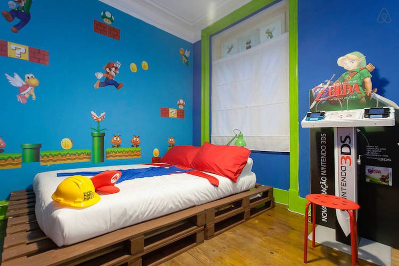 Super Mario-themed room on Airbnb