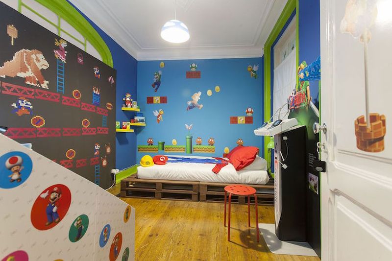 Super Mario-themed room on Airbnb