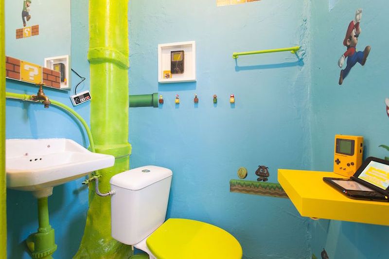 Super Mario-themed room on Airbnb