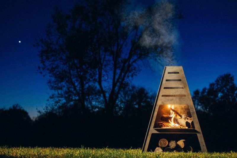 Teepee shaped fireplace for backyards 