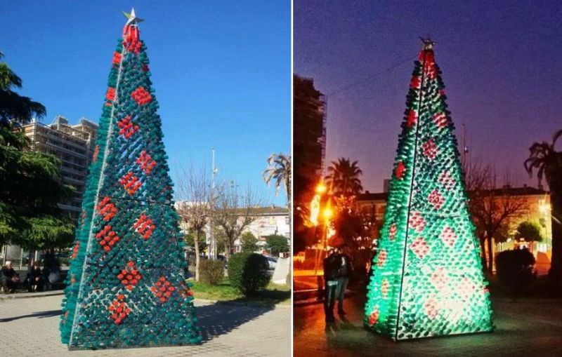 Christmas tree made by recycled plastic bottles by Elbasan citizens