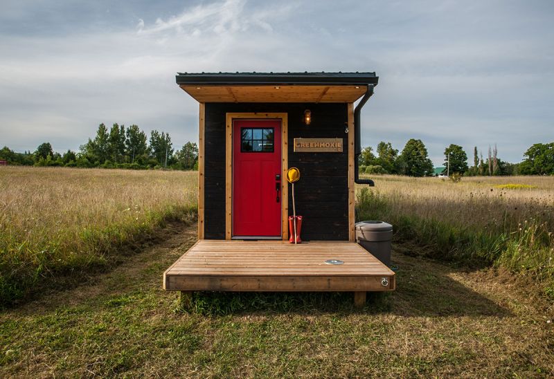 Frontal view of Greenmoxie tiny house 