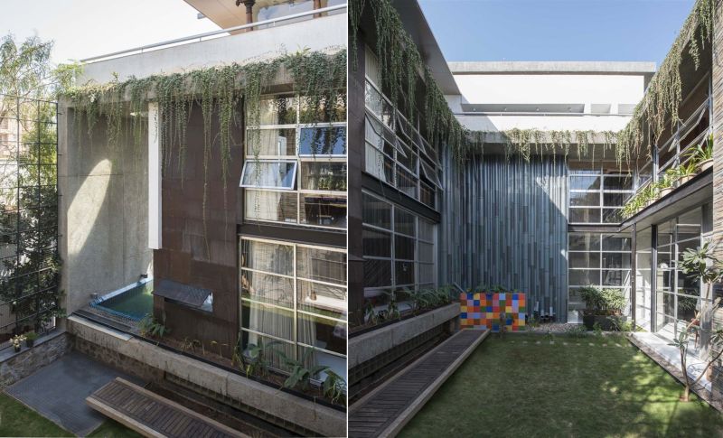 Roof garden watered through recycled pipes mimicking bamboo 