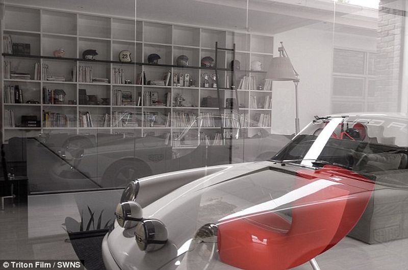 Thai man builds glass elevator in lounge to display his Porsche cars