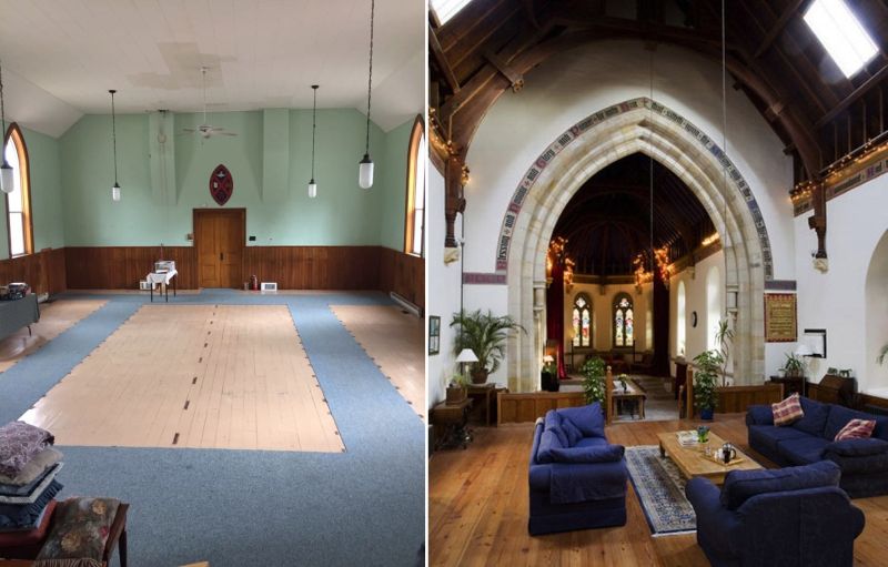 Young couple converting an empty 1800s church into a family home