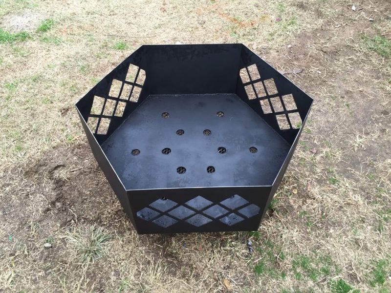 The final outcome is this hexagon-shaped steel fire pit 