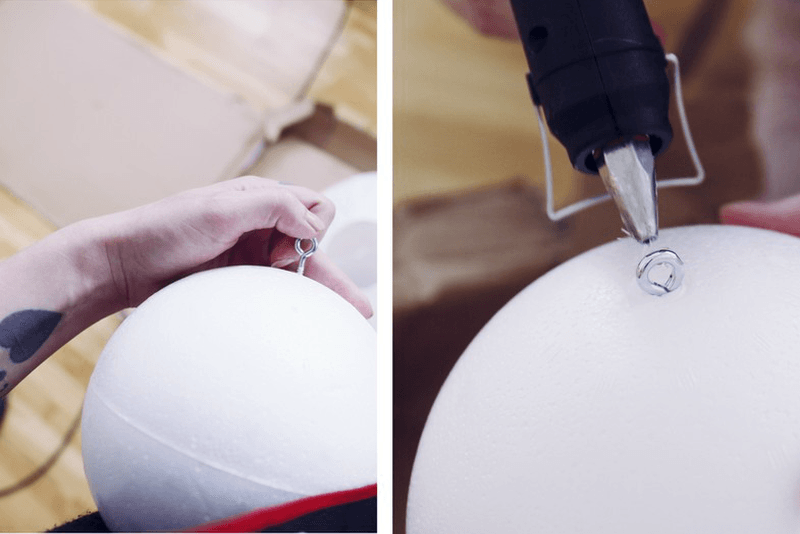 Attaching screw hooks to balls 