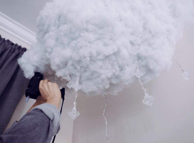 Hang to ceiling and attach the light string using cable ties 