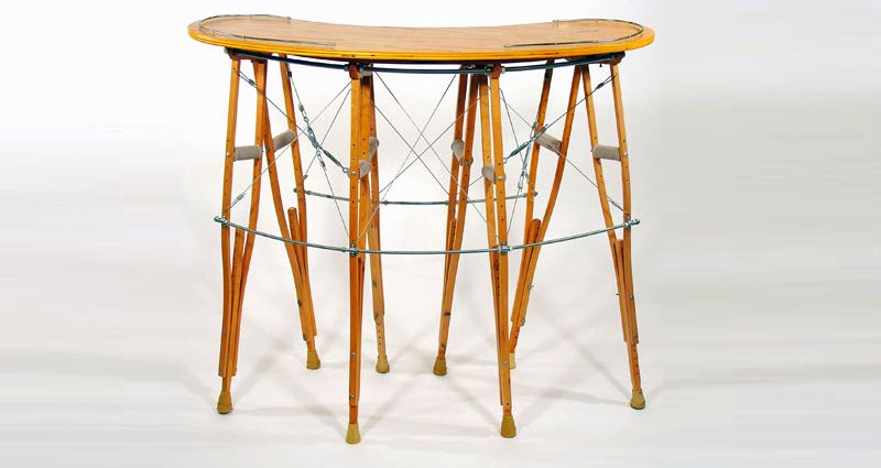 Upcycled crutch bar table by Rodney Allen Trice 