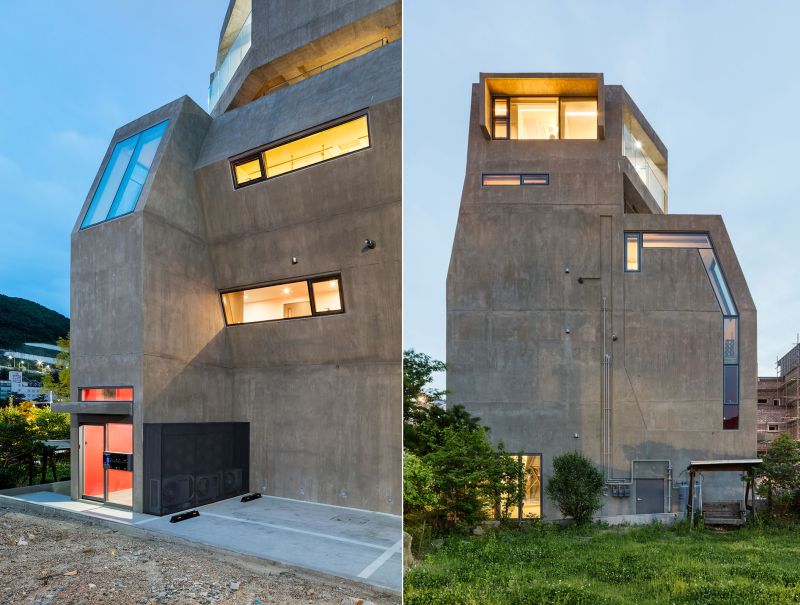 Moon Hoon builds angled concrete house in shape of an owl 