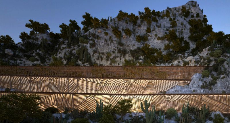 Mugu House is eco-friendly structure with undulating façade of wooden strips