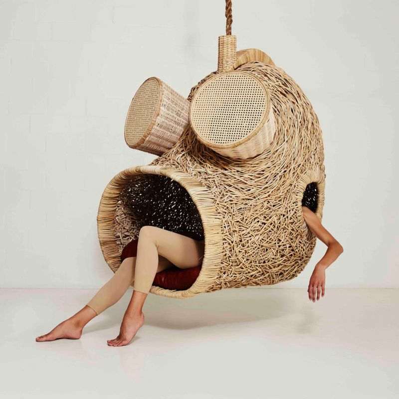 Porky Hefer’s life-size nests are upright hanging chairs cozy sleeping pods