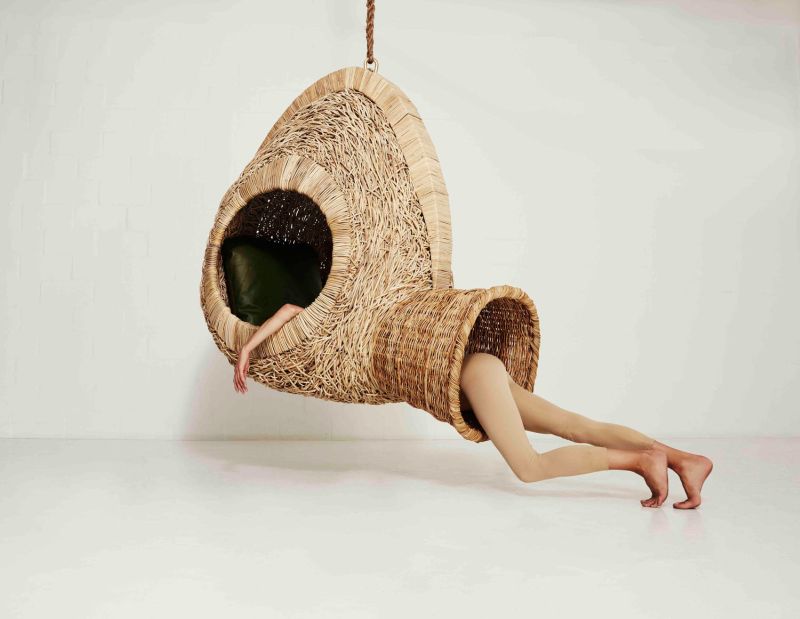 Porky Hefer’s life-size nests are upright hanging chairs cozy sleeping pods 